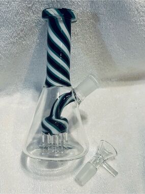 Glass Beaker style Water piece  with Black, Green and White Swirl Accent
